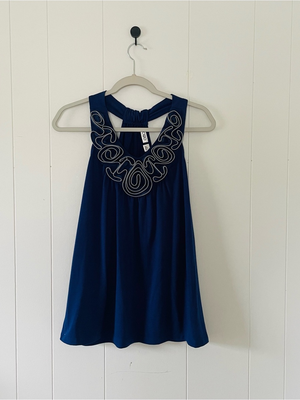 Cato Navy Tank Top with Embroidered Neckline